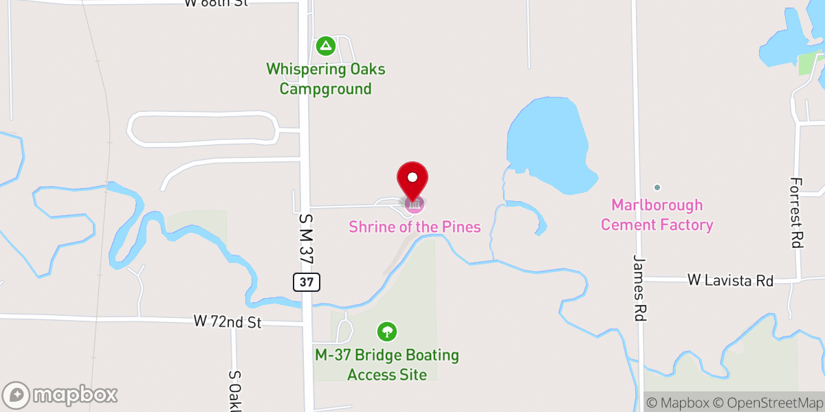 Map showing location of Shrine of the Pines