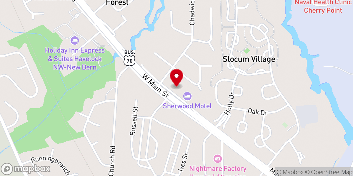 Map showing location of One Harbor Church New Bern Offices