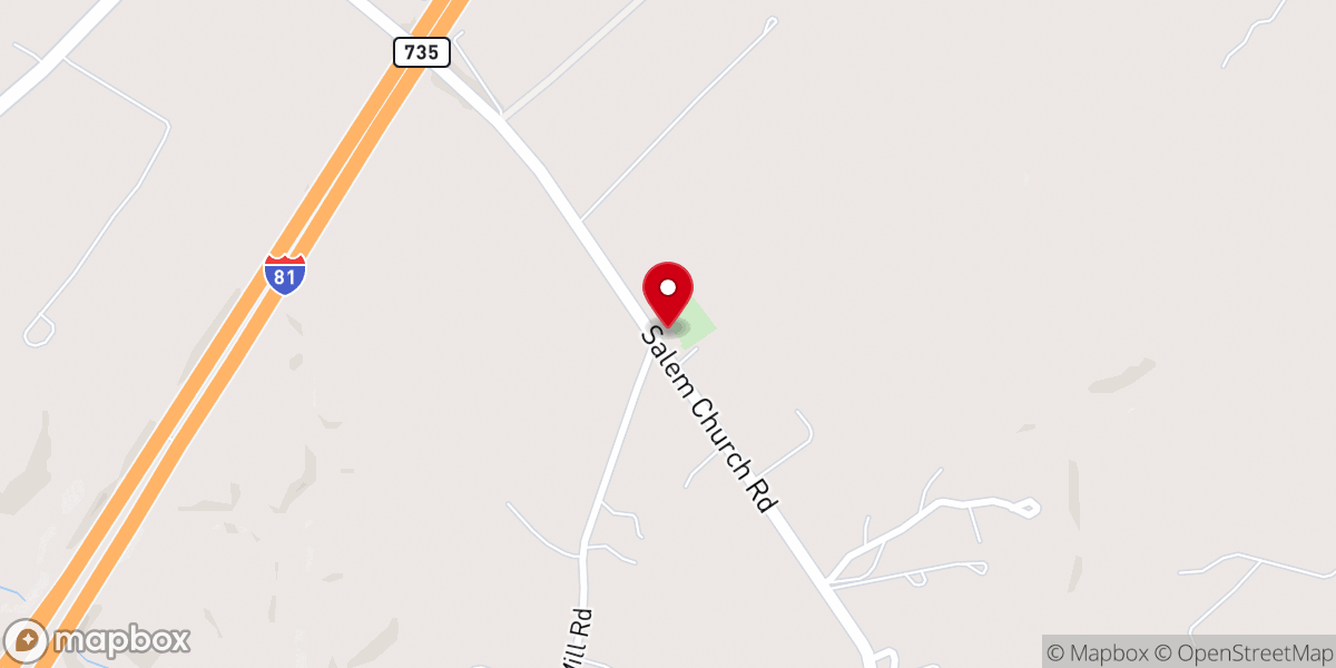 Map showing location of Salem Church
