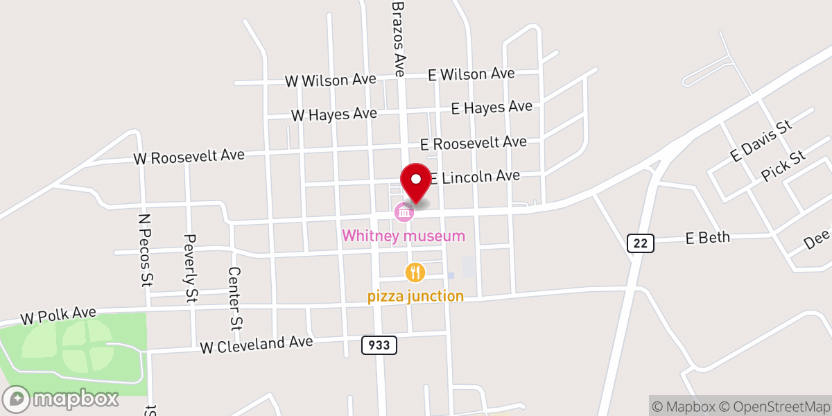 Map showing location of Lake Whitney Chamber of Commerce