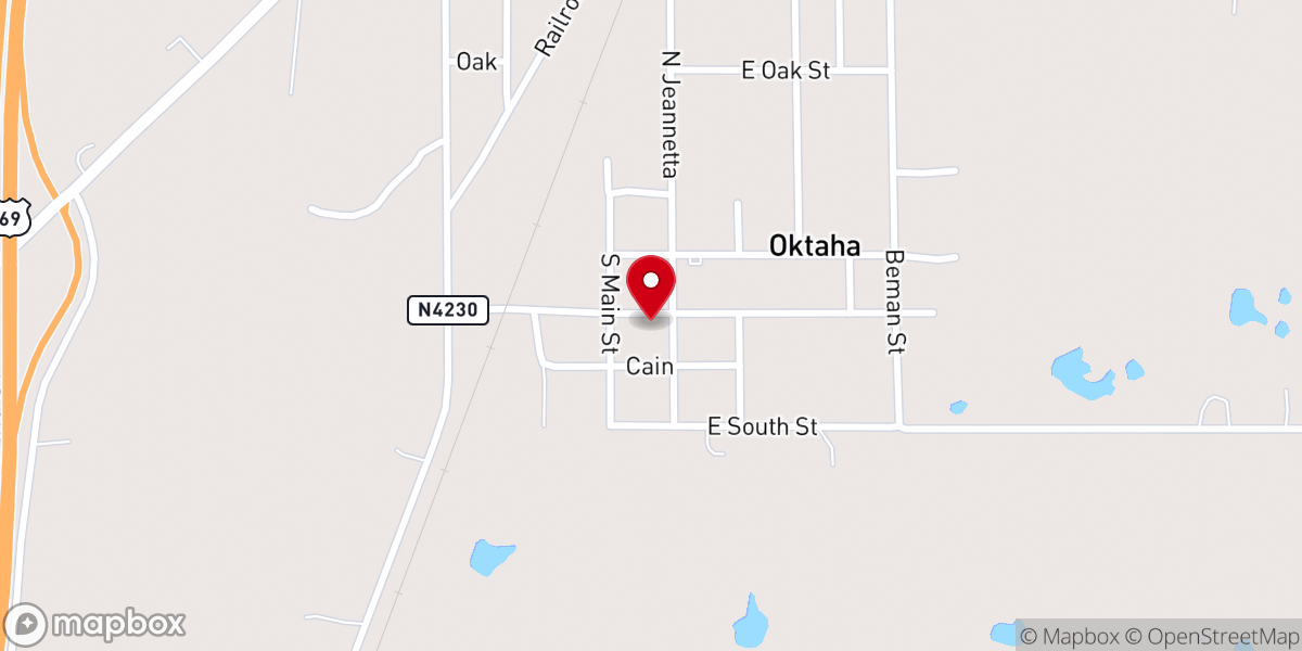 Map showing location of Oktaha Gospel Church
