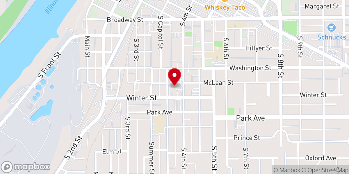 Map showing location of First Baptist Church of Pekin