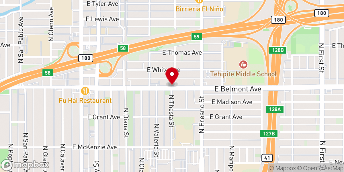 Map showing location of Belmont United Pentecostal Church of Fresno