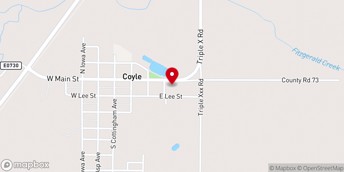 Map showing location of Coyle Assembly of God