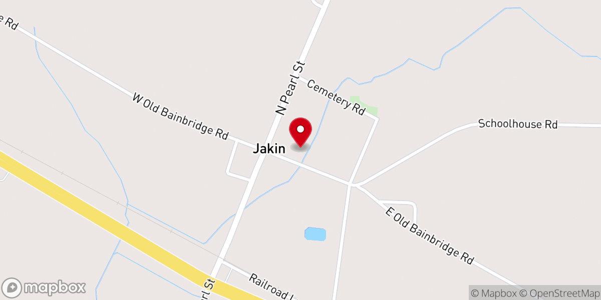 Map showing location of Jakin Baptist Church