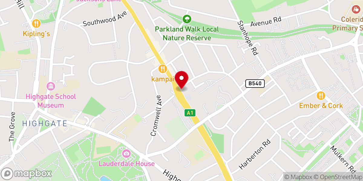 Map showing location of St Augustine Church, Highgate