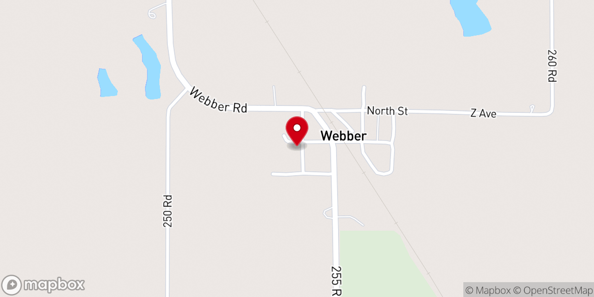 Map showing location of Webber United Methodist Church