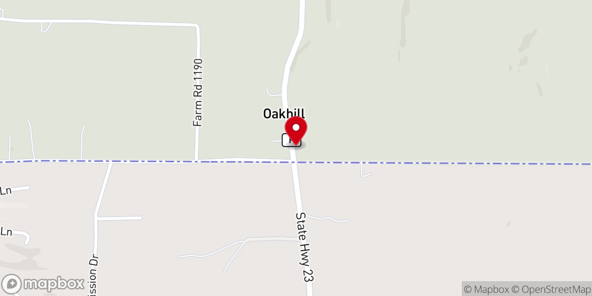 Map showing location of Oak Hill Country Church
