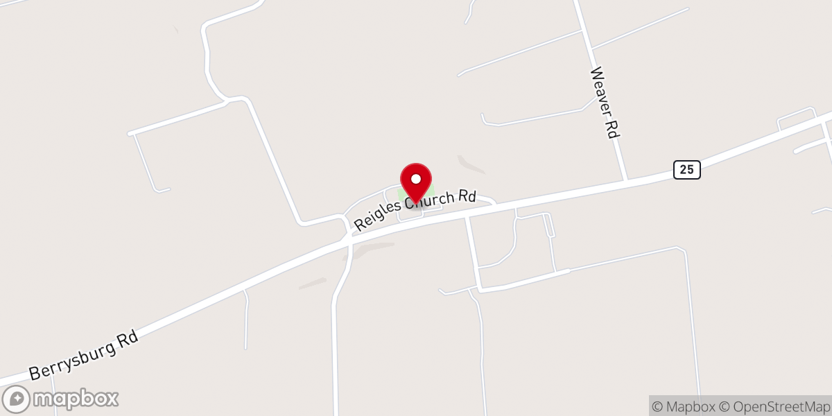 Map showing location of Reigles Bible Fellowship