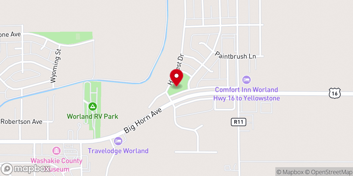 Map showing location of Sunrise Heights Park - City of Worland Parks