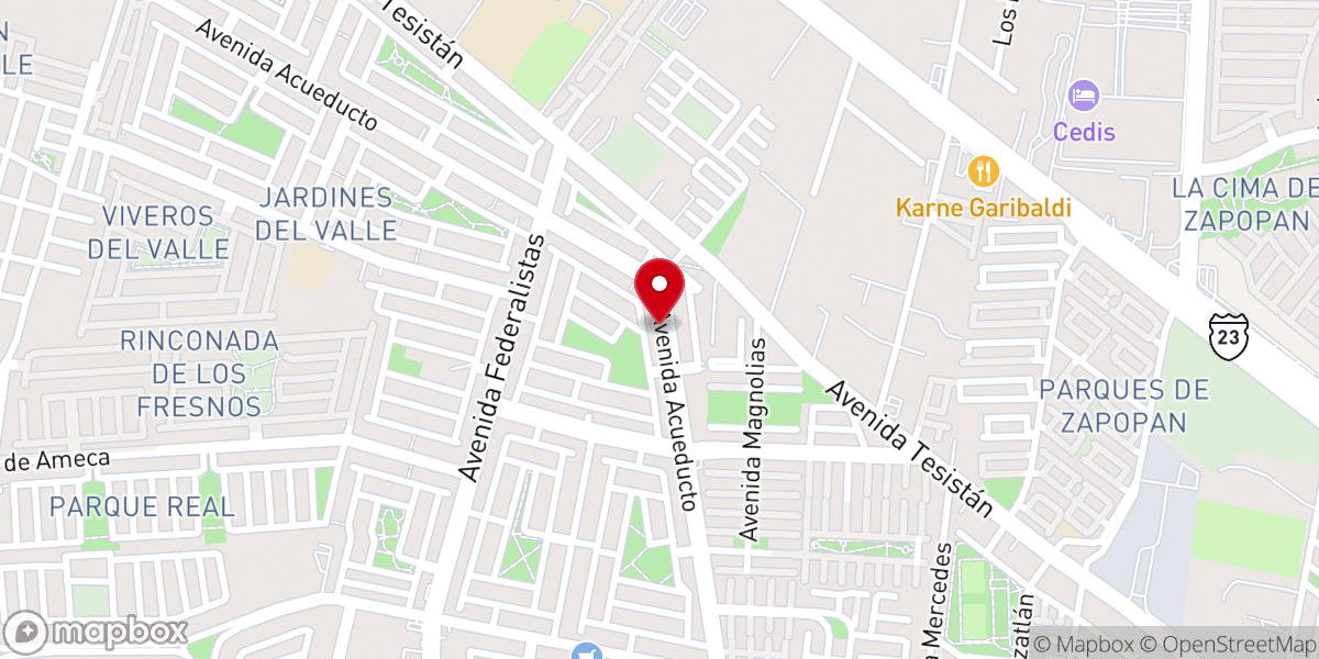 Map showing location of Iglesia Bautista Jardines del Valle