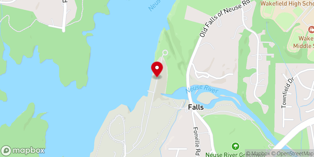 Map showing location of Falls Lake Dam