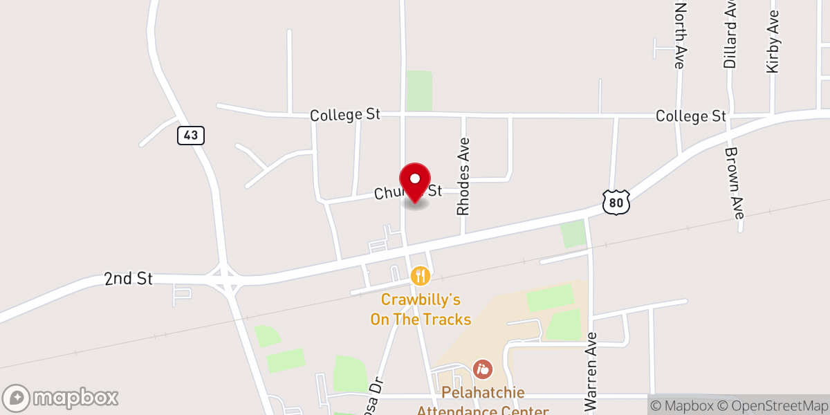 Map showing location of Pelahatchie Baptist Church