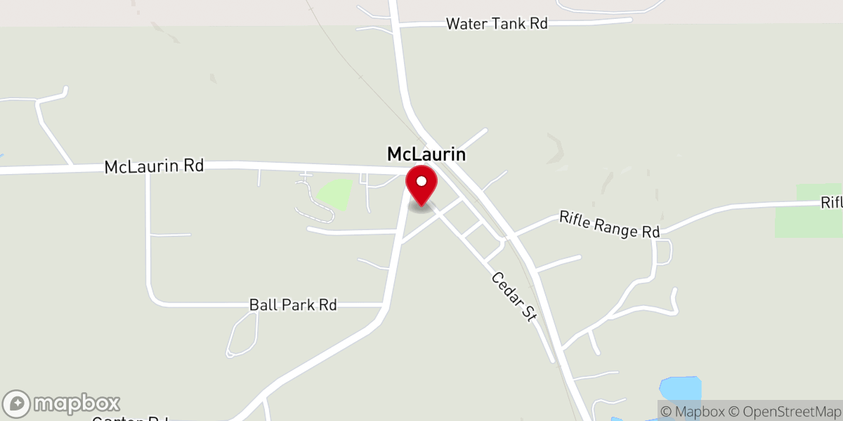 Map showing location of First Baptist Church of McLaurin