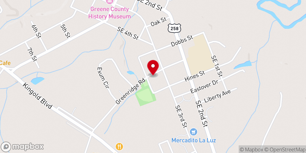 Map showing location of Greene County Senior Center