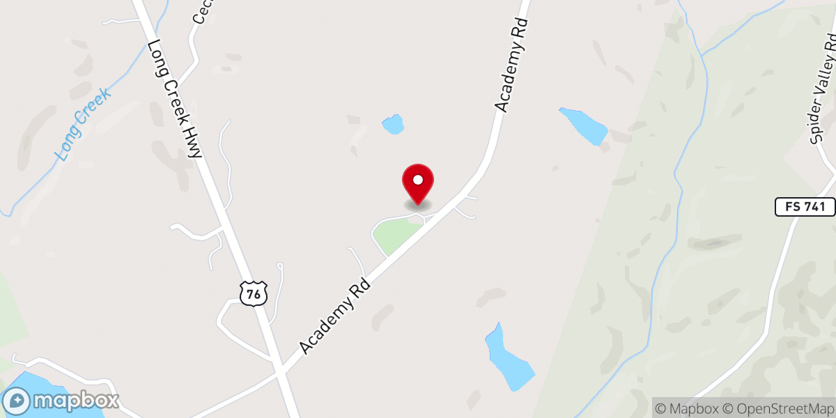 Map showing location of Long Creek Baptist Church