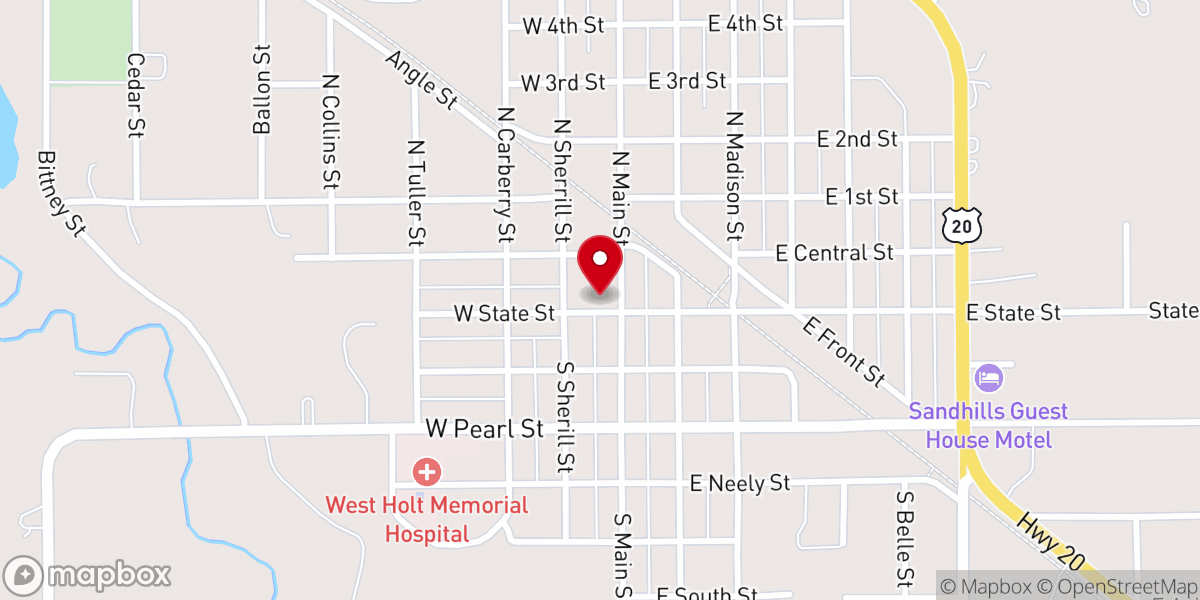 Map showing location of West Holt Health Ministries - Food Distribution Center
