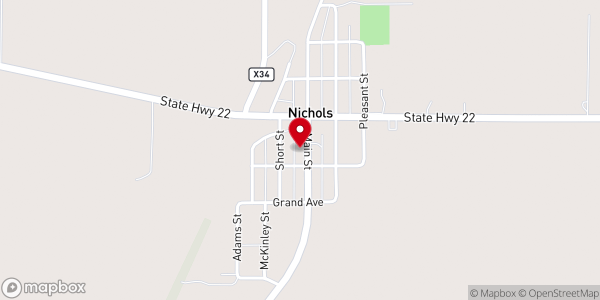 Map showing location of Nichols United Methodist Church