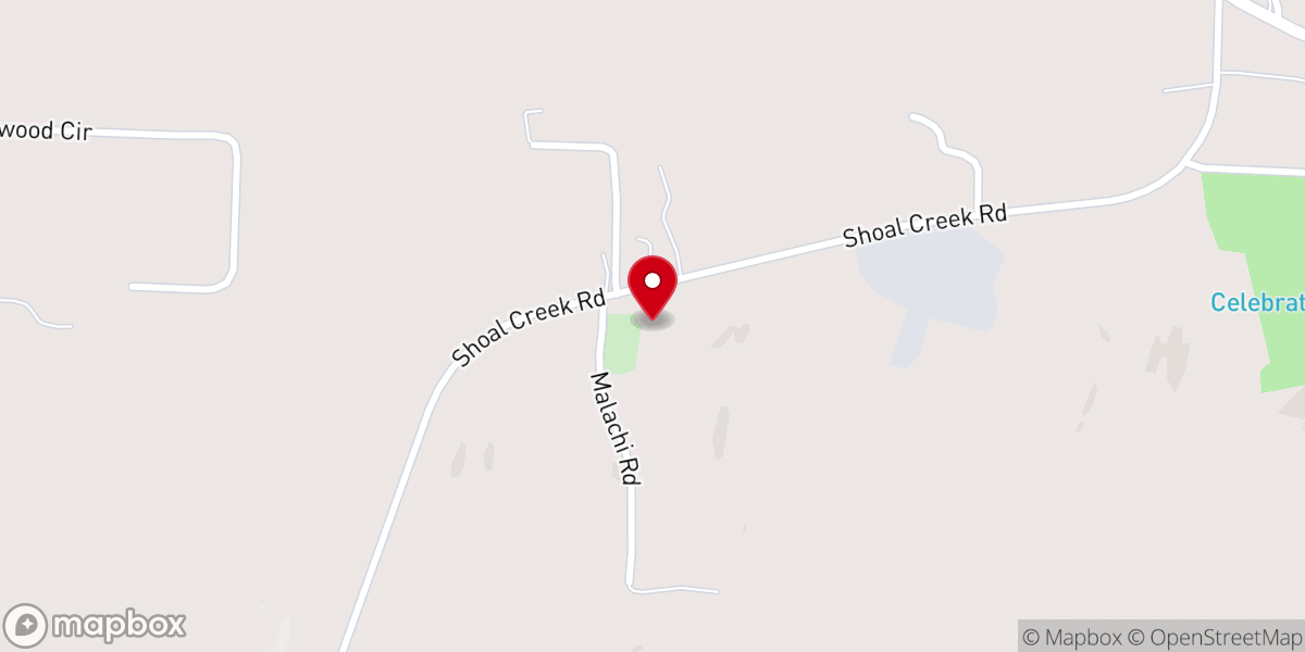 Map showing location of Shoal Creek Baptist Church