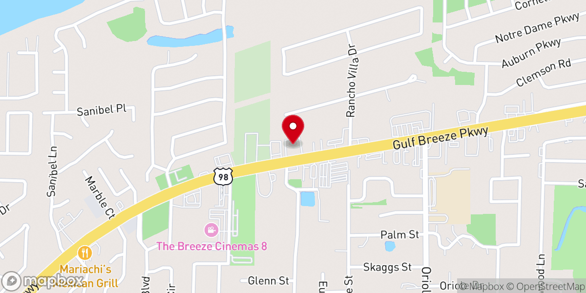 Map showing location of Gulf Breeze Church of Christ