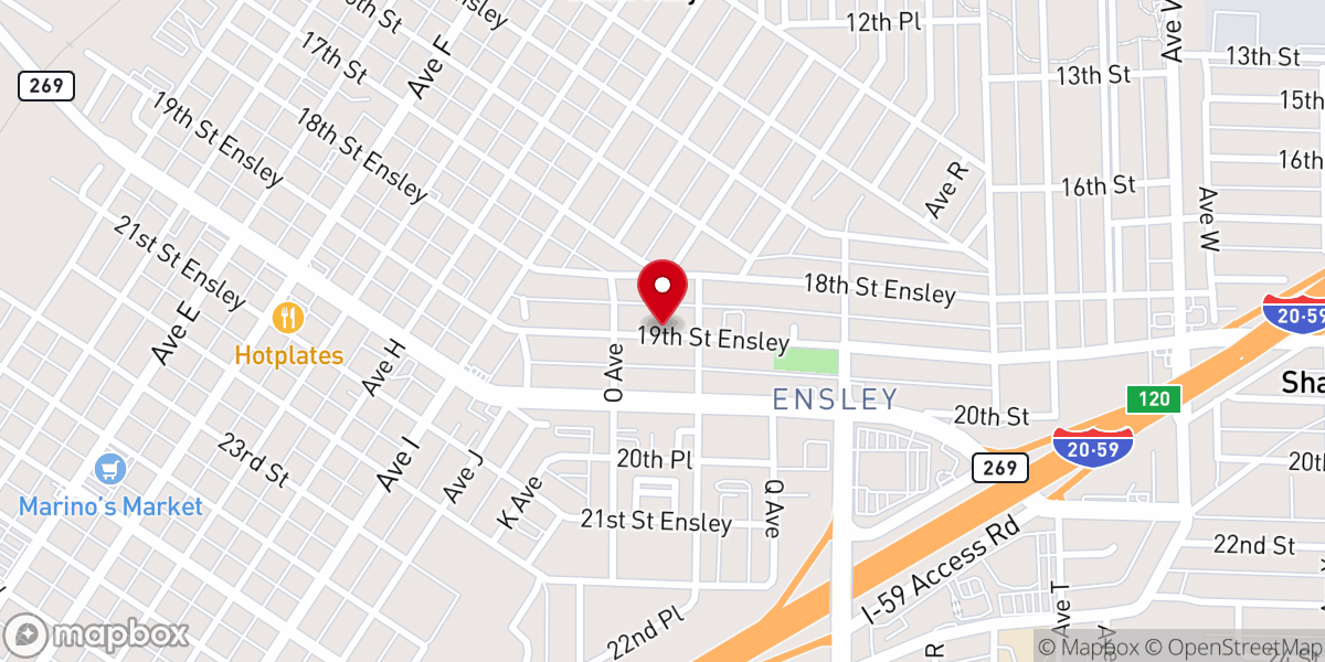 Map showing location of First Baptist Church of Ensley