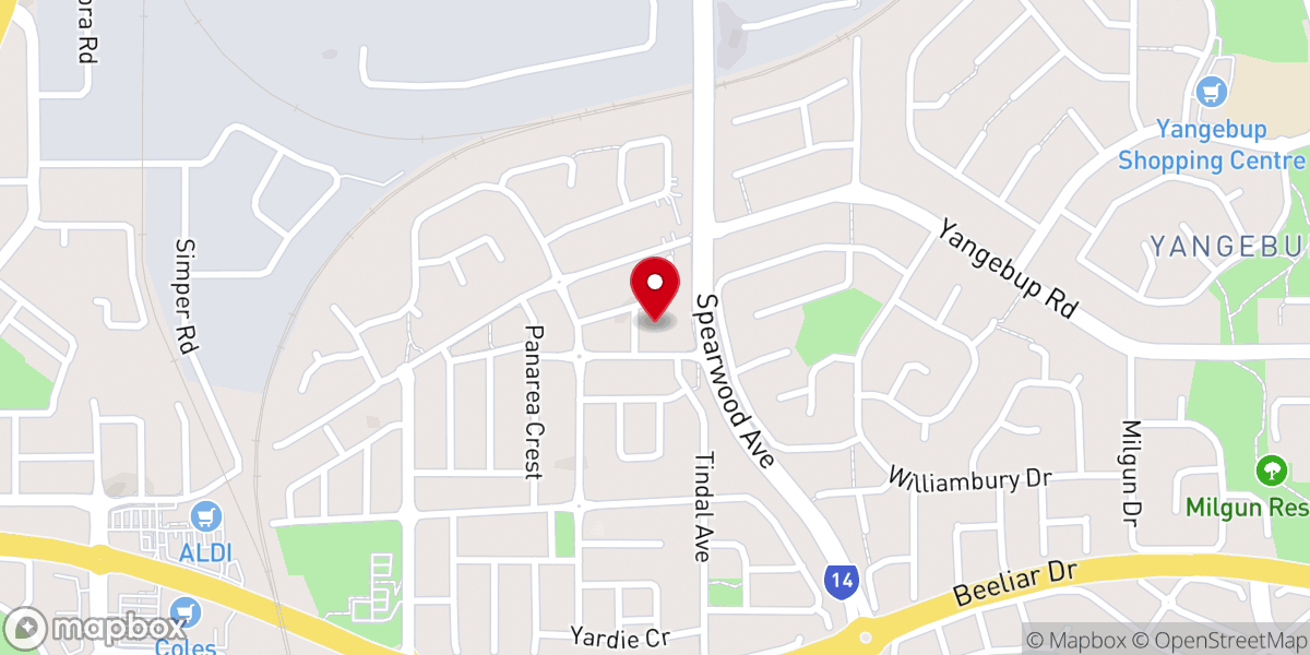Map showing location of Yangebup Baptist Church