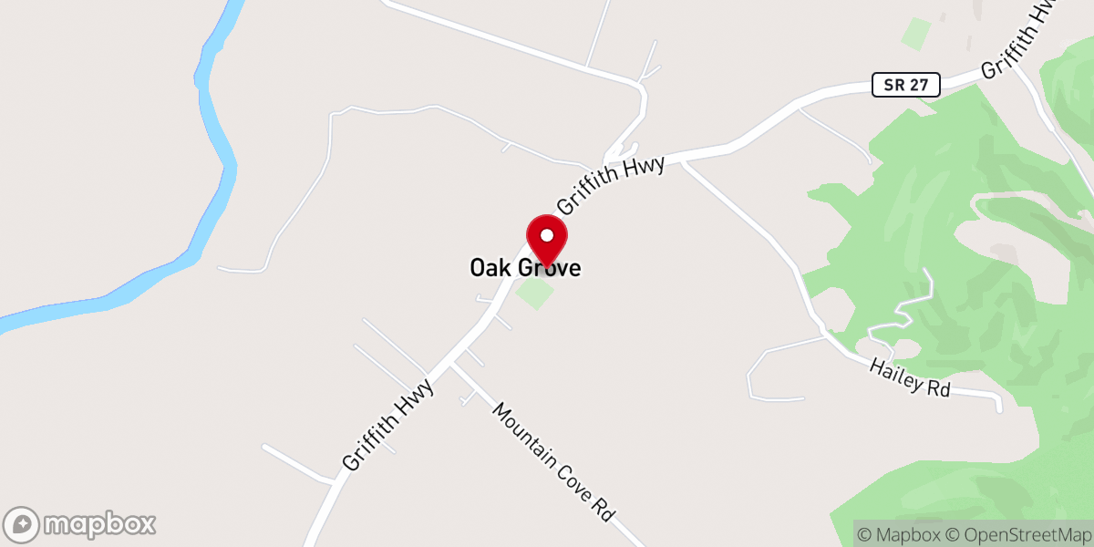 Map showing location of Oak Grove Cumberland Presbyterian Church