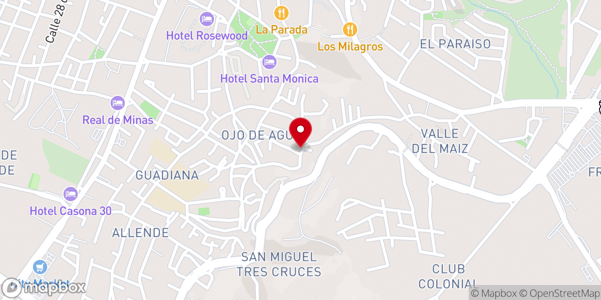 Map showing location of Capilla del Ojo de Agua