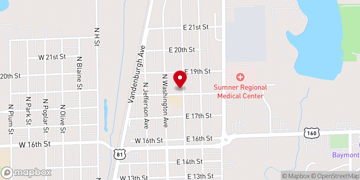 Map showing location of Calvary Lutheran Church, Wellington, Kansas