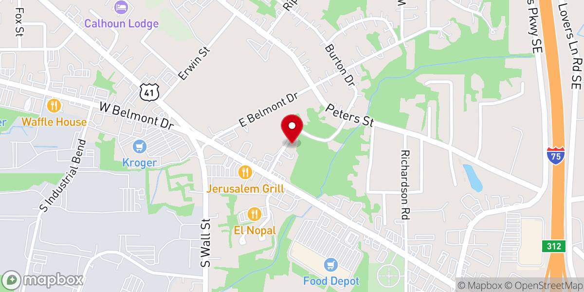 Map showing location of Iglesia Pentecostal Bethel De Calhoun