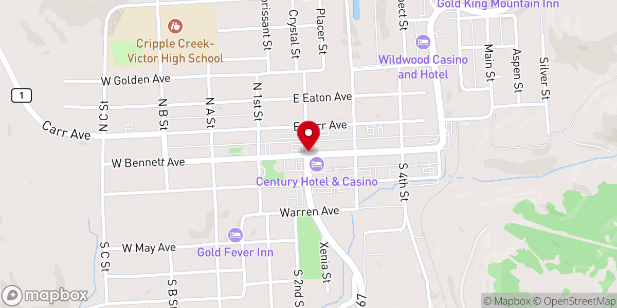 Map showing location of Cripple Creek