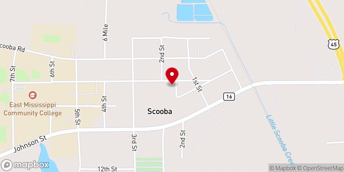 Map showing location of Scooba Presbyterian Church