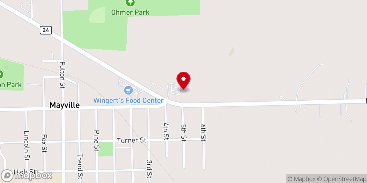 Map showing location of Mayville Hilltop Community Church