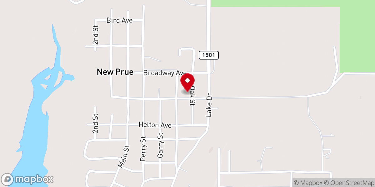 Map showing location of Prue Assembly of God Church