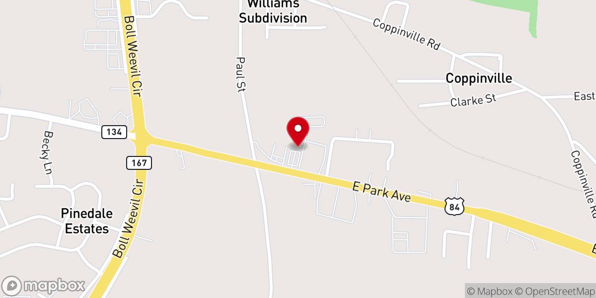 Map showing location of Bowl Weevil Lanes & Amusements