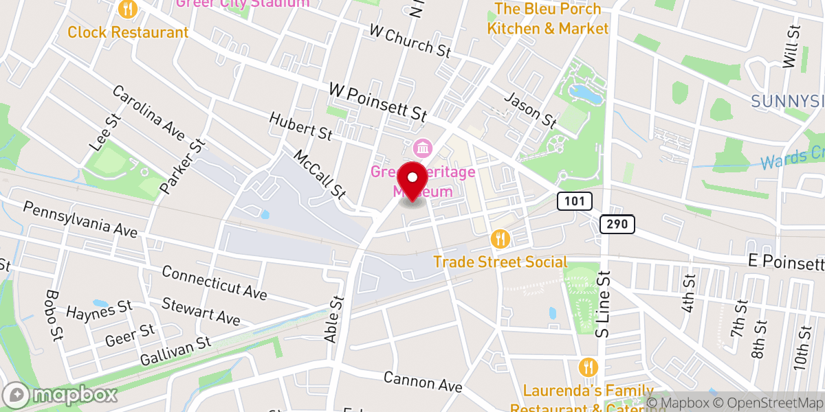 Map showing location of First Presbyterian Church Greer