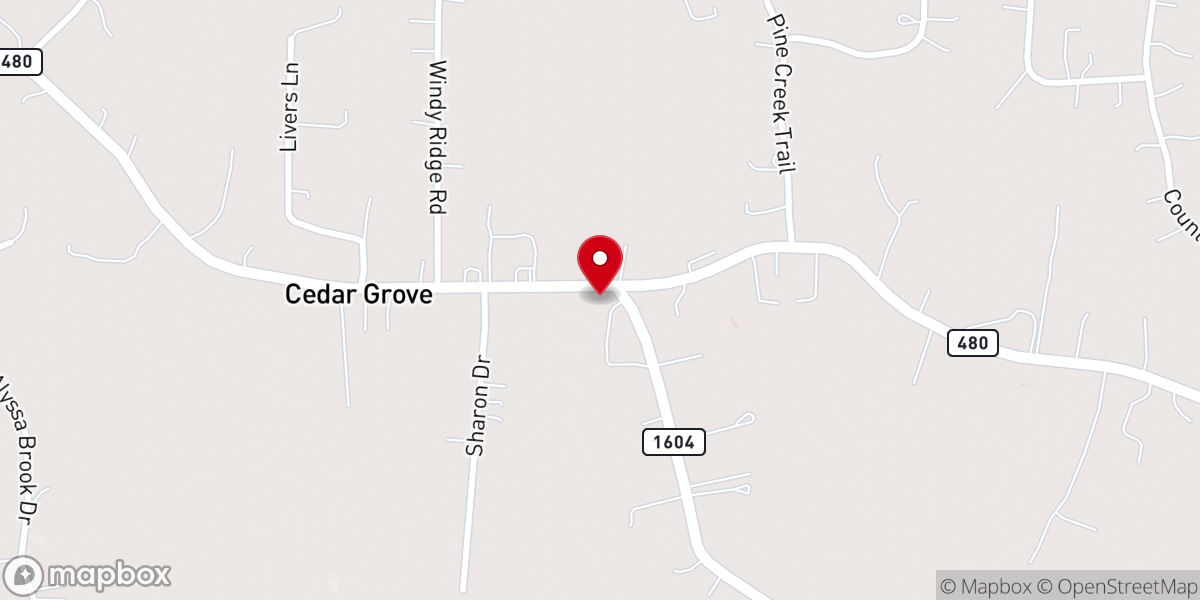 Map showing location of Cedar Grove United Methodist Church