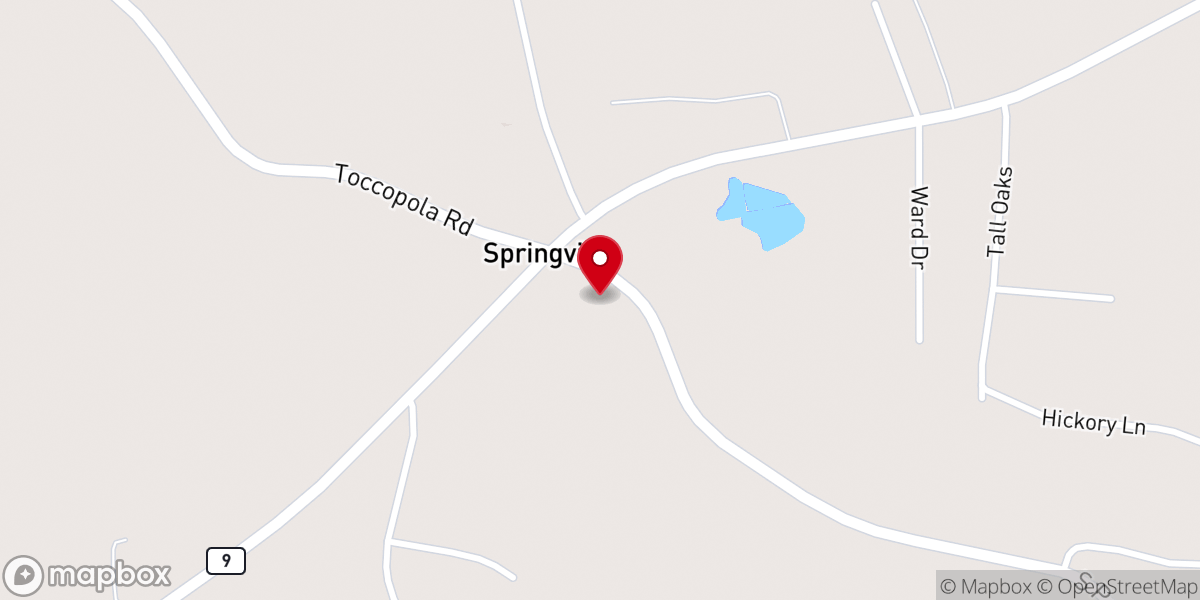 Map showing location of Springville Baptist Church