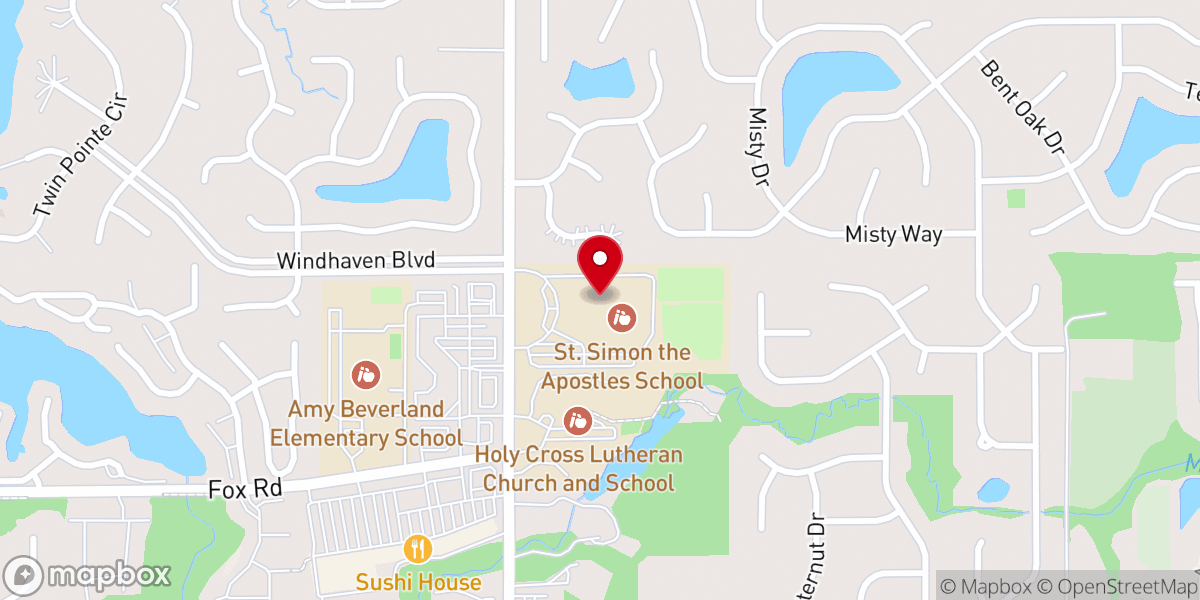 Map showing location of Saint Simon the Apostle School