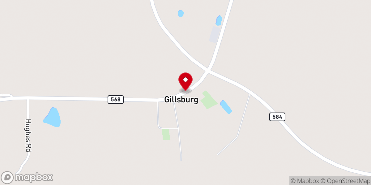 Map showing location of Gillsburg Baptist Church