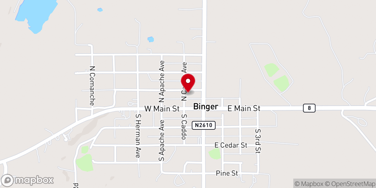 Map showing location of Congregational Church of Binger, Oklahoma