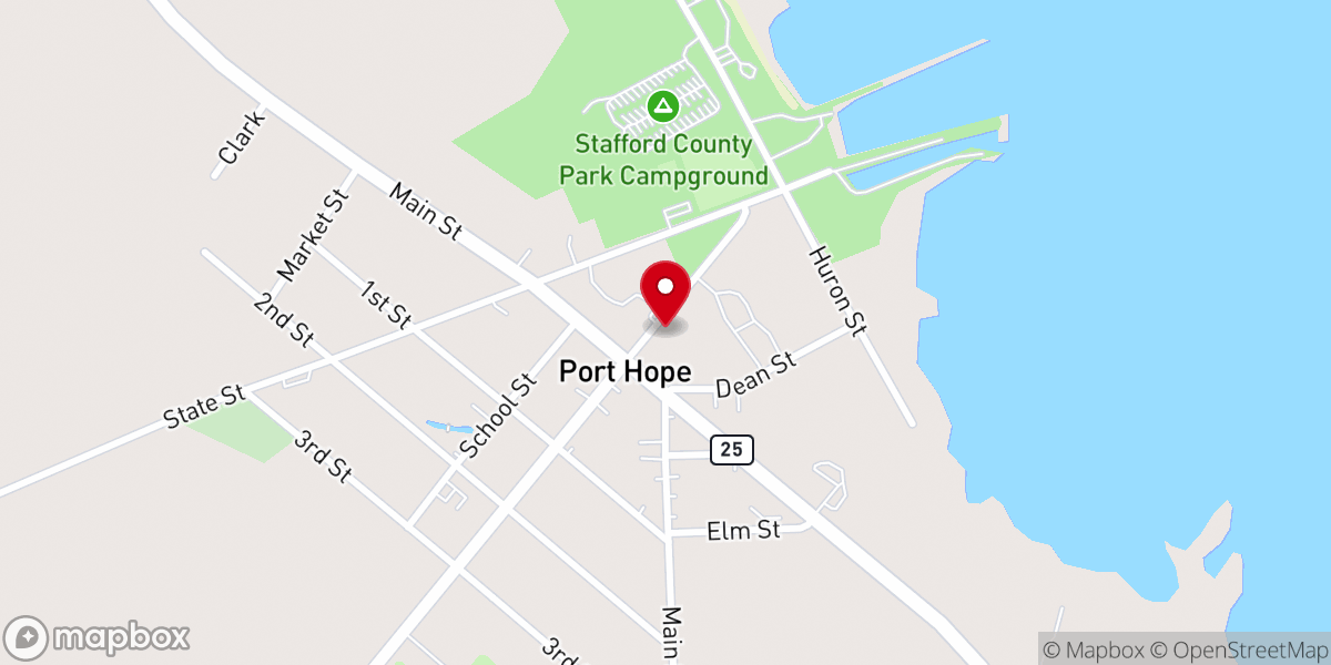 Map showing location of Port Hope Area Historical Society