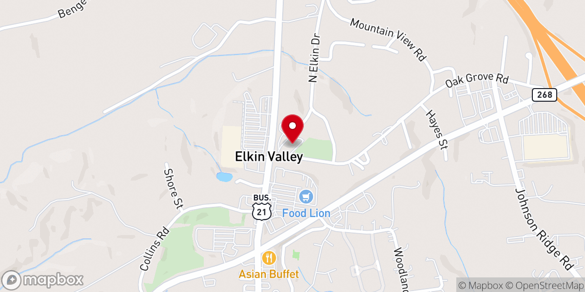 Map showing location of Elkin Valley Baptist Church