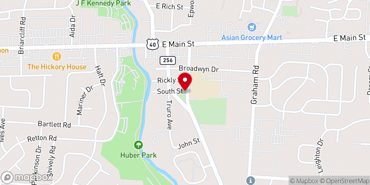 Map showing location of Reynoldsburg Primitive Baptist Church