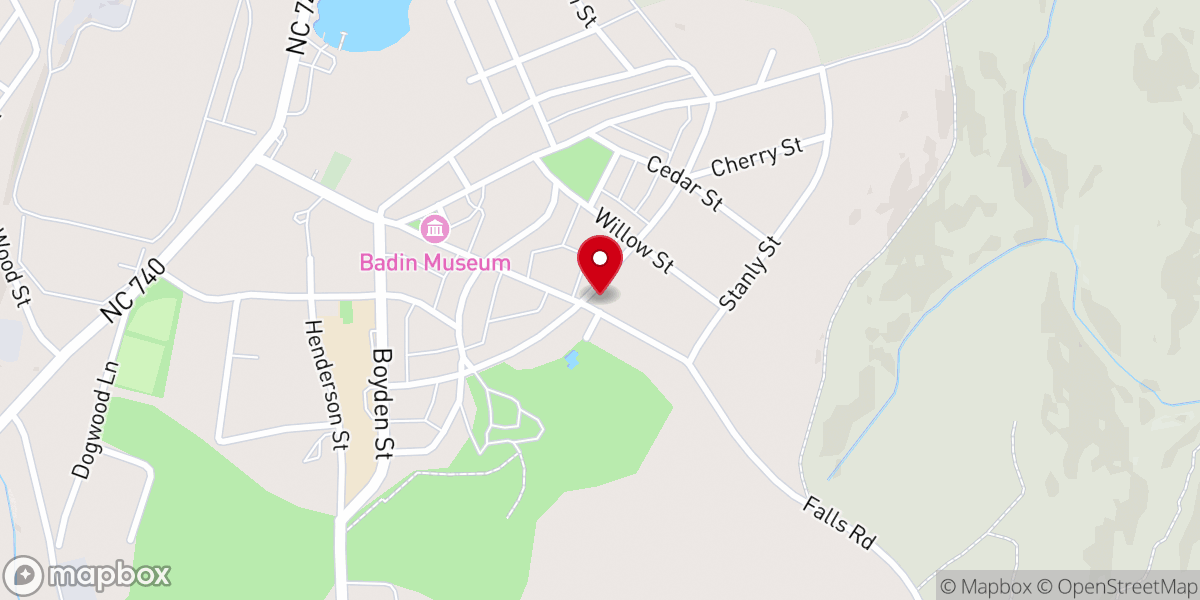 Map showing location of First Presbyterian Church of Badin
