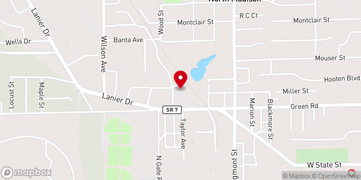 Map showing location of North Madison Baptist Church