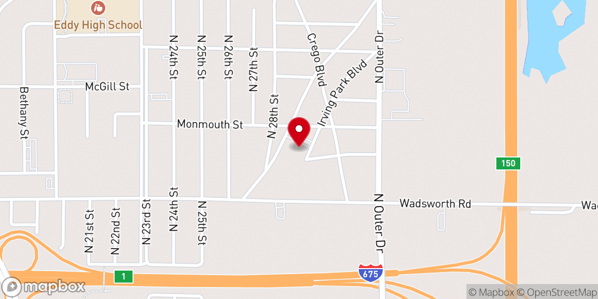 Map showing location of Greater Free Will Baptist Church