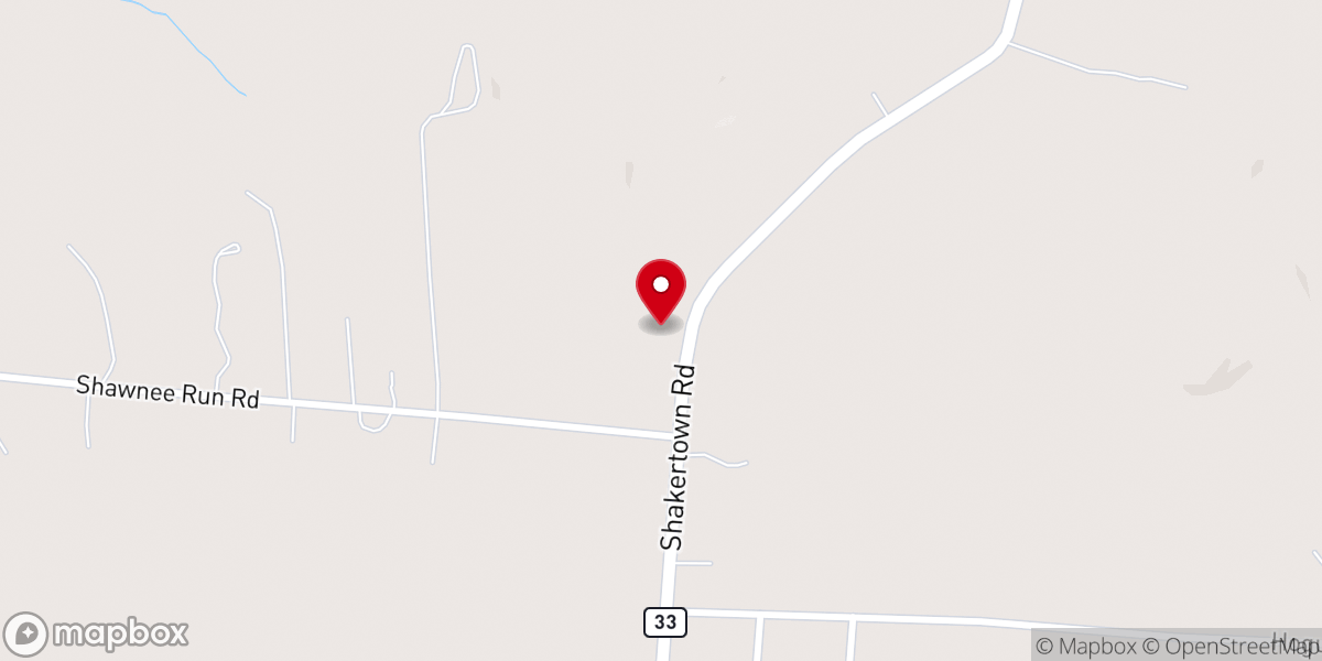 Map showing location of Shawnee Run Baptist Church