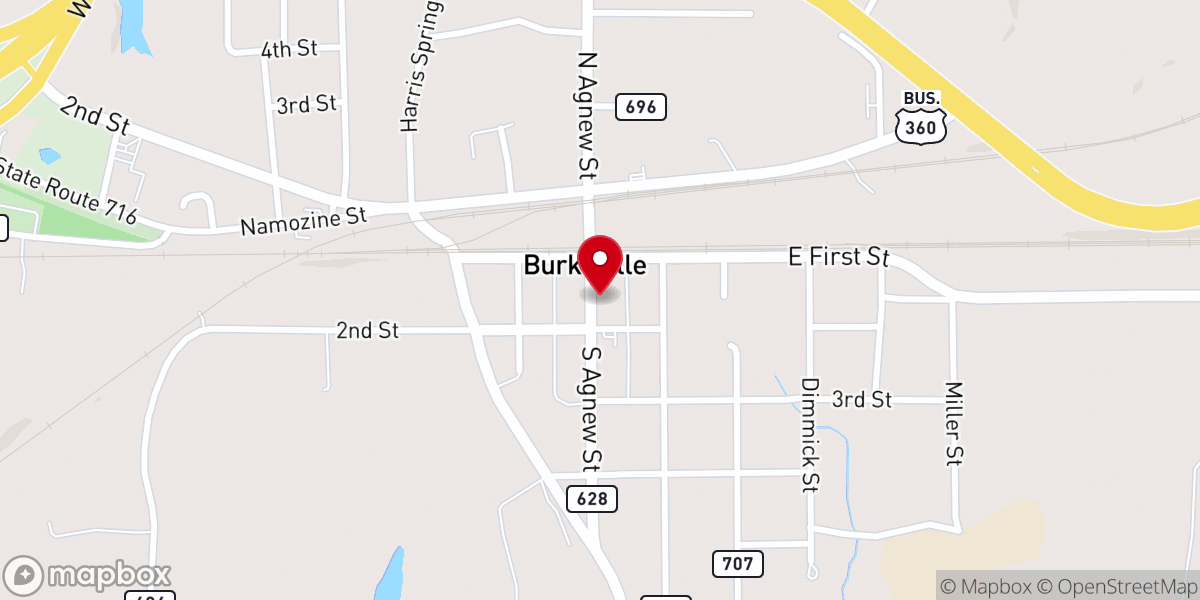 Map showing location of Burkeville Municipal Building