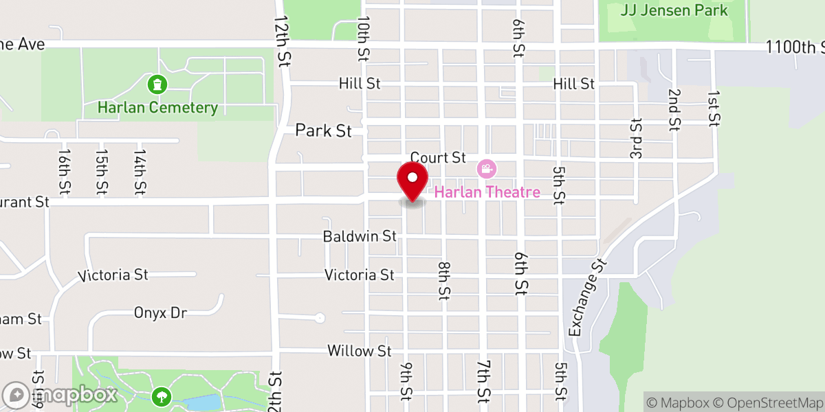 Map showing location of Harlan First Methodist Church